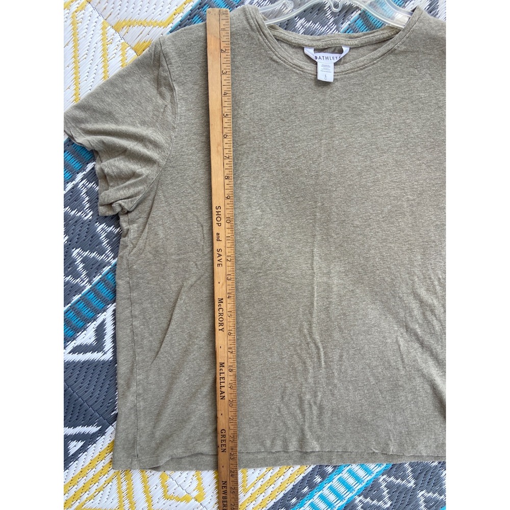 Athleta Womens Linen Tencel Blend Short Sleeve Crew Neck Tee Olive Green Large - Picture 3 of 8